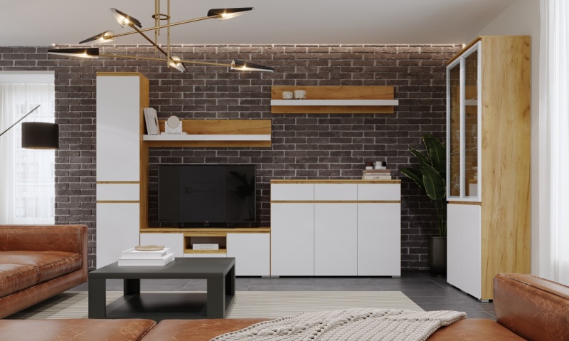 Гостиная Гретта Полка навесная 1350 ПАМИР (Крафт золотой-Белый)