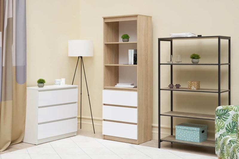 Челси Стеллаж МИФ (Белый глянец холодный, Дуб сонома)