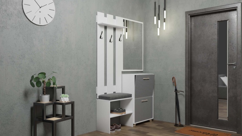 Копенгаген Вешалка с тумбой (12 СТУЛЬЕВ) (Корпус: ЛДСП Белый, МДФ Серый графит)