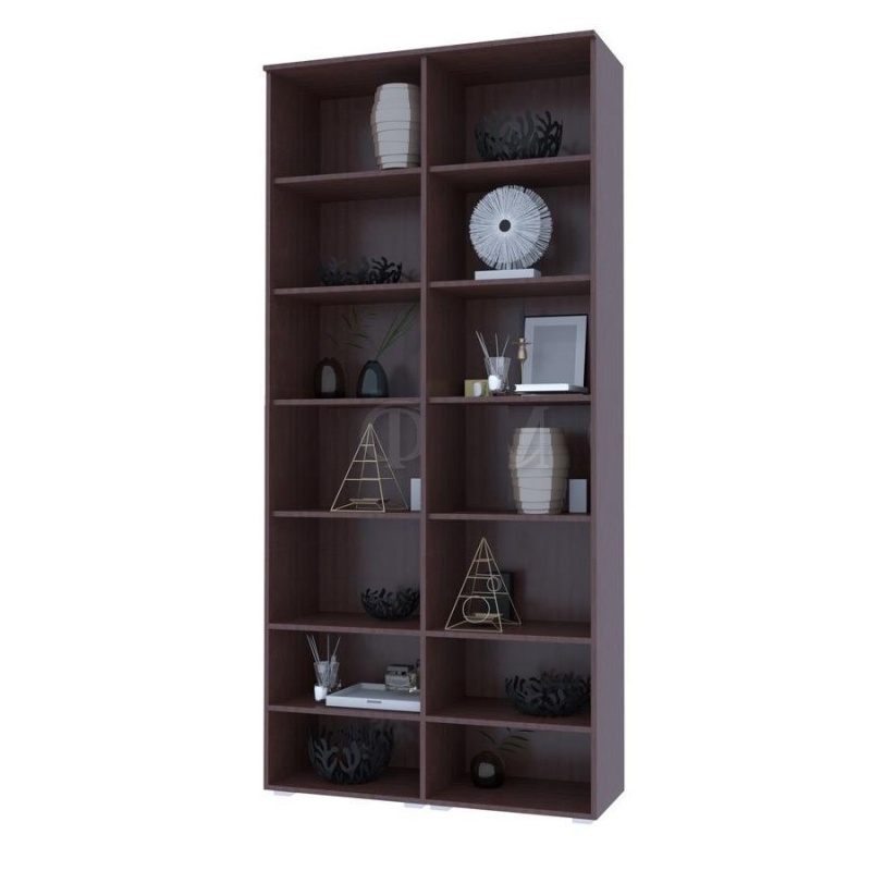 Гостиная Ким Стеллаж МИФ (Белый глянец холодный, венге)