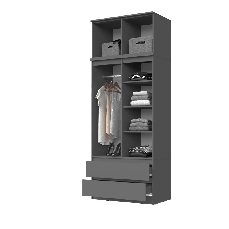 Челси Шкаф 2-х ств (2УПК) с антресоль-тумба универсальная МИФ (Графит, графит)