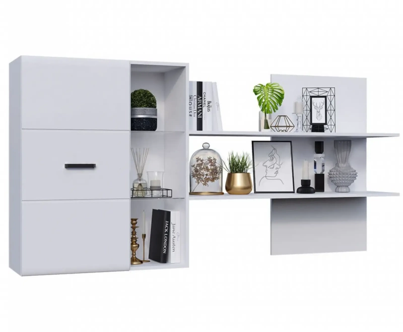 Гостиная Нэнси New Шкаф навесной с полкой (МДФ) МИФ (Белый глянец холодный, Белый)