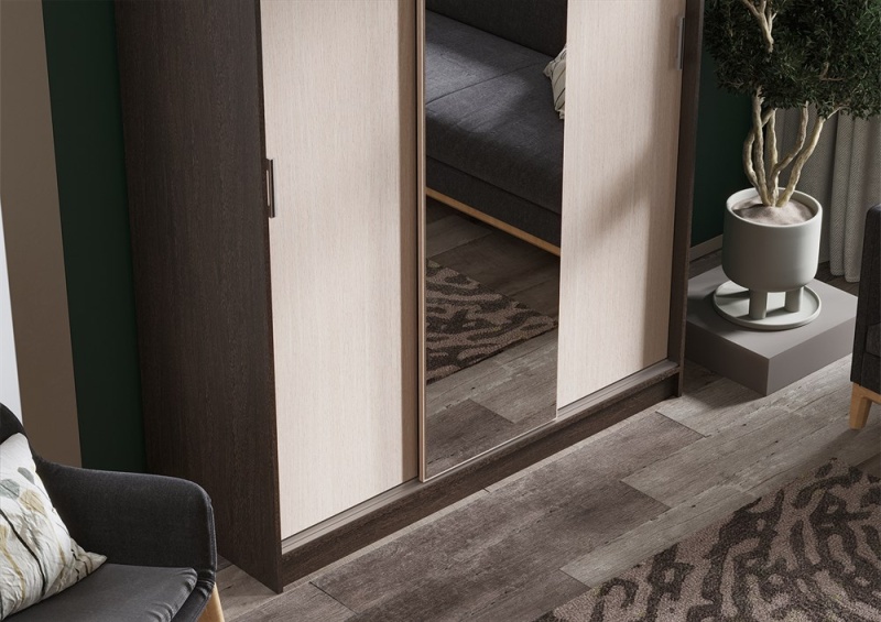 Альянс Шкаф-купе 1,5 СТЕНД (БЕЛФОРТ/ВЕНГЕ (1,5х2,2х0,61))