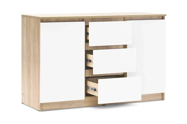 Челси Комод 1200 (2 двери 3 ящика) МИФ (Белый глянец холодный, дуб сонома)