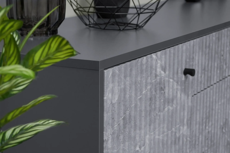 Гостиная Оливия Комод МИФ (Графит, Мрамор Глянец)