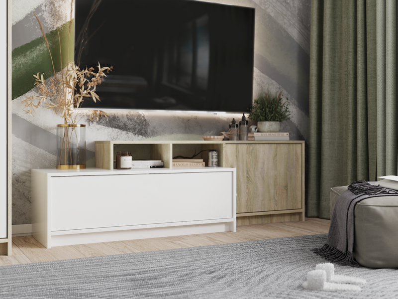 НКМ Эдем-1 секция №25 тумба под ТВ с выступом РОСТОК (Дуб сонома / Белый жемчуг)