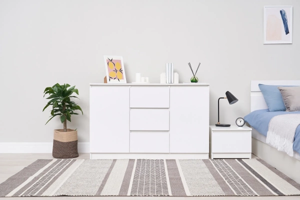 Челси Комод 1200 (2 двери 3 ящика) МИФ (Белый глянец холодный, белый)