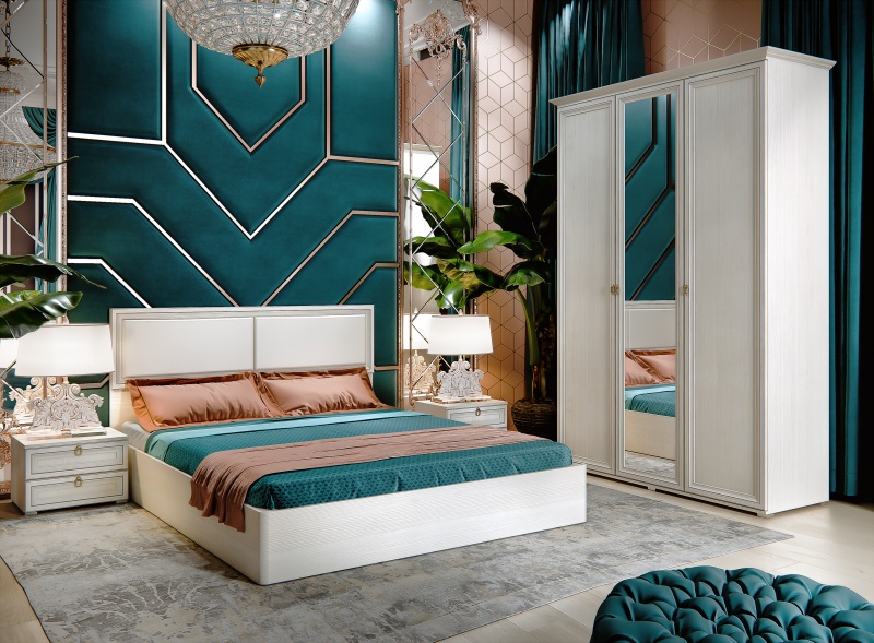 Спальный гарнитур Престиж-2 Шкаф 3-х ств. с зеркалом МИФ (Сандал светлый)