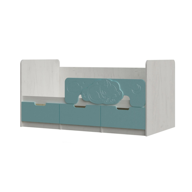 Детская серия Юниор-4 Кровать 1,6*0,8м МИФ (Бирюза матовая/Дуб Крафт Белый СНЯТ)