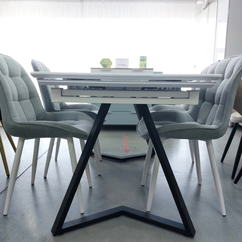 Стол Кронос Стекло 1400 Ваша Мебель (стекло белое, каркас черный муар, ЛДСП бел./Основание М черный муар (1400(2200)х850) СНЯТ)