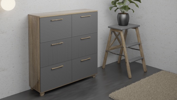 Копенгаген Обувница 6 ящиков (12 СТУЛЬЕВ) (Корпус: ЛДСП Дуб Самдал, Фасад: МДФ Серый графит)