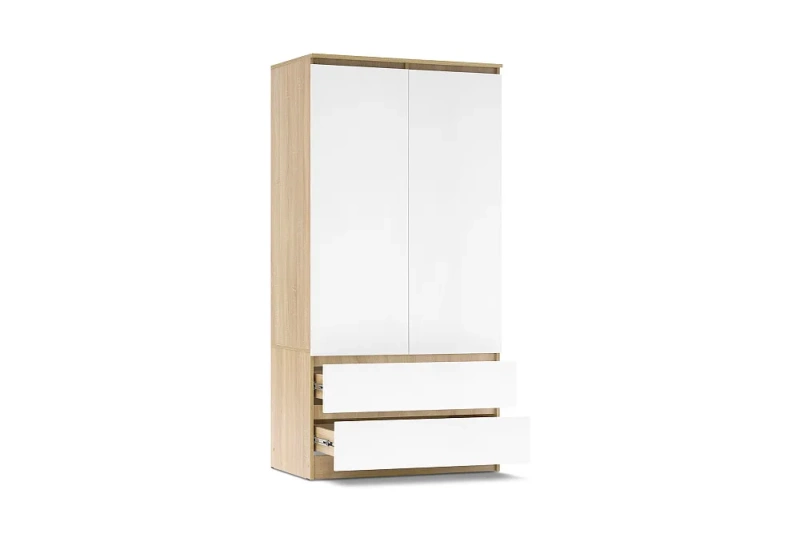 Челси Шкаф 2-х ств (2УПК) с антресоль-тумба универсальная МИФ (Белый глянец холодный, дуб сонома)