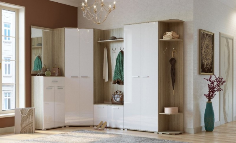 Прихожая Италия ШУ-800 Шкаф угловой ПАМИР (Сонома-Белый глянец)