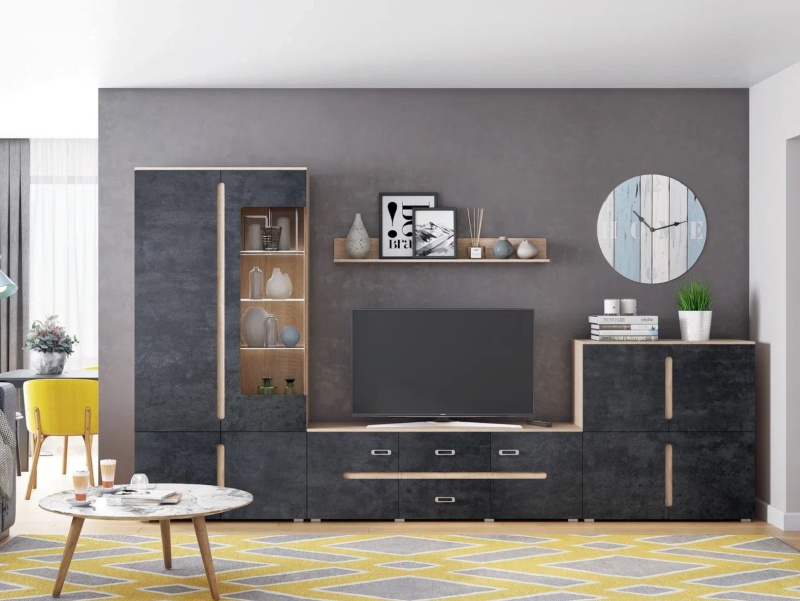 Гостиная Ким Тумба ТВ МИФ (Бетон графит, сонома)