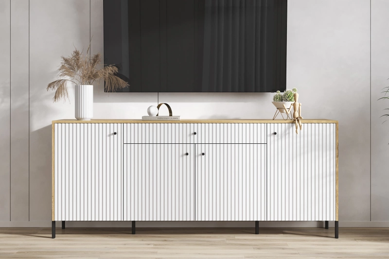 Гостиная Оливия Комод (металл) МИФ (Дуб Крафт золото, Браш Вайт)