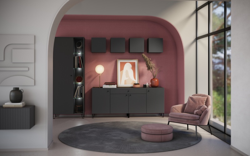 Гостиная Оливия Шкаф МДФ МИФ (Графит, Графит Глянец)