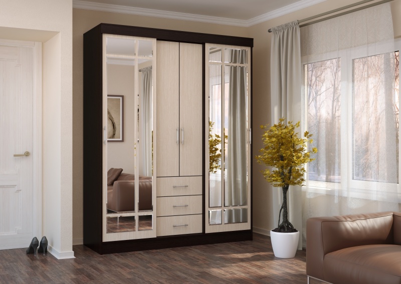 Маэстро Шкаф-купе МИФ (фасад Дуб беленый, корпус Венге)