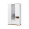Юкки ШК 1Я 1350 Шкаф 3х створчатый с зеркалом СТЕНД (фасад БЕЛЫЙ/корпус ДУБ ДЕЛАНО (1350*2200*550))