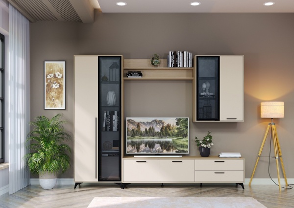 Гостиная Ева Витрина навесная 800 1В1С Корпус ПАМИР (Дуб Экспресив песочный)