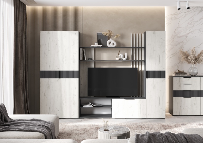 Гостиная Роджина Пенал (400) МИФ (Дуб крафт Белый/Графит Софт NEW, Графит)