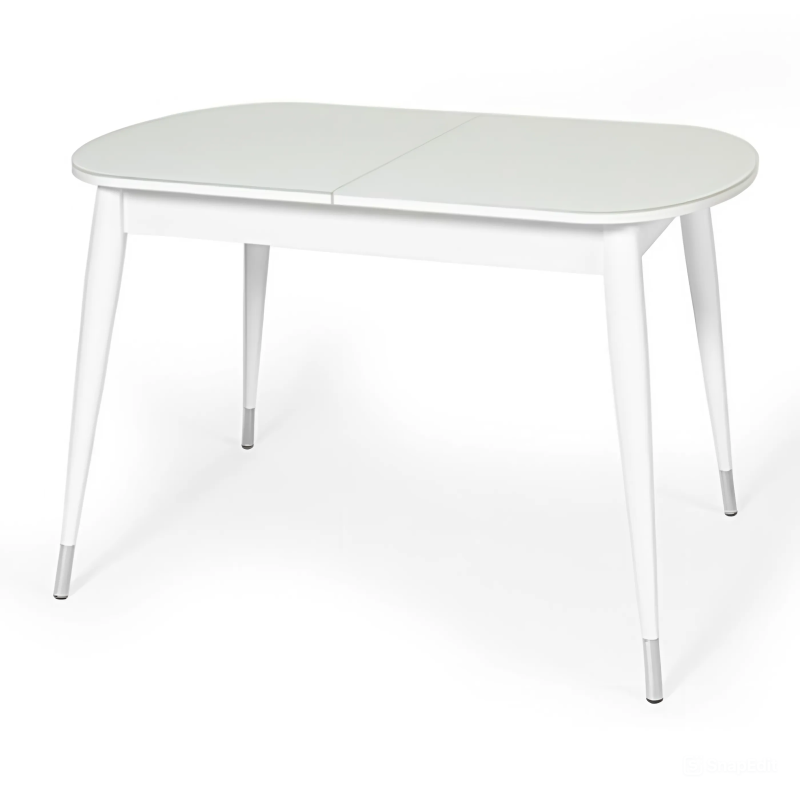 Стол Гермес Стекло 1100 Ваша Мебель (стекло белое, ЛДСП белый, Опора №4 (конус) белое дерево (к-т 4шт)+хром (1100(1420)x700) СНЯТ)