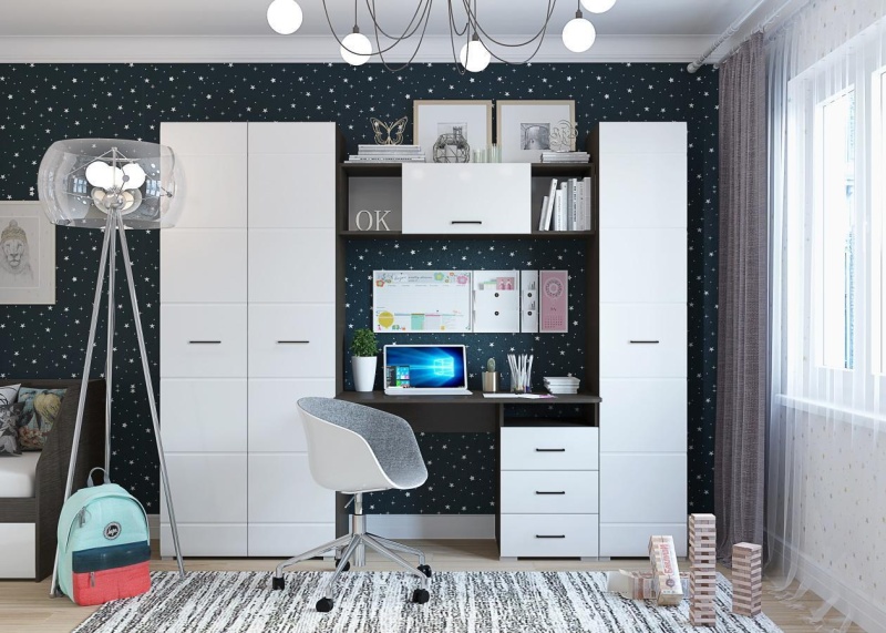 Гостиная Нэнси NEW Пенал МДФ МИФ (Белый глянец холодный, Венге (2170*400*524))