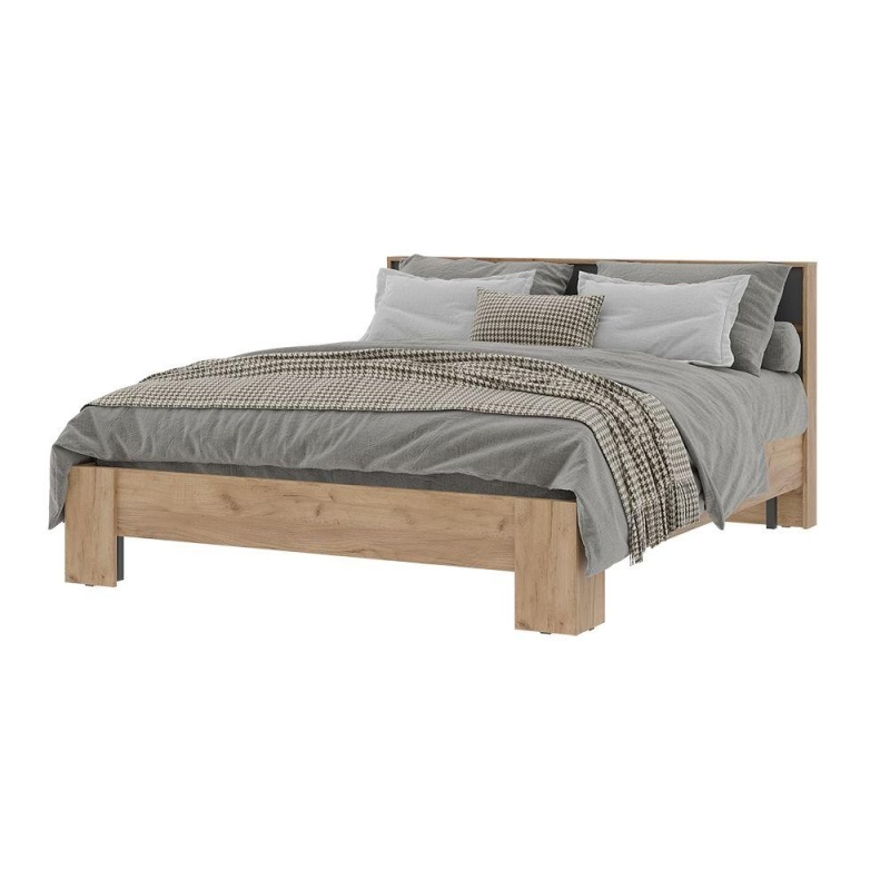 Хелен КР 03 Кровать 1.6х2.0 СТЕНД (фасад СЕРЫЙ ГРАФИТ 0162/корпус ДУБ КРАФТ ЗОЛОТО)