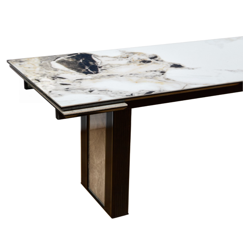 Стол Джорджио Керамика 2000 Ваша Мебель (Керамика 07 BG Senates мрамор белый глянец, МДФ черный, каркас муар черный (полка 300;2000(2600)х900) )