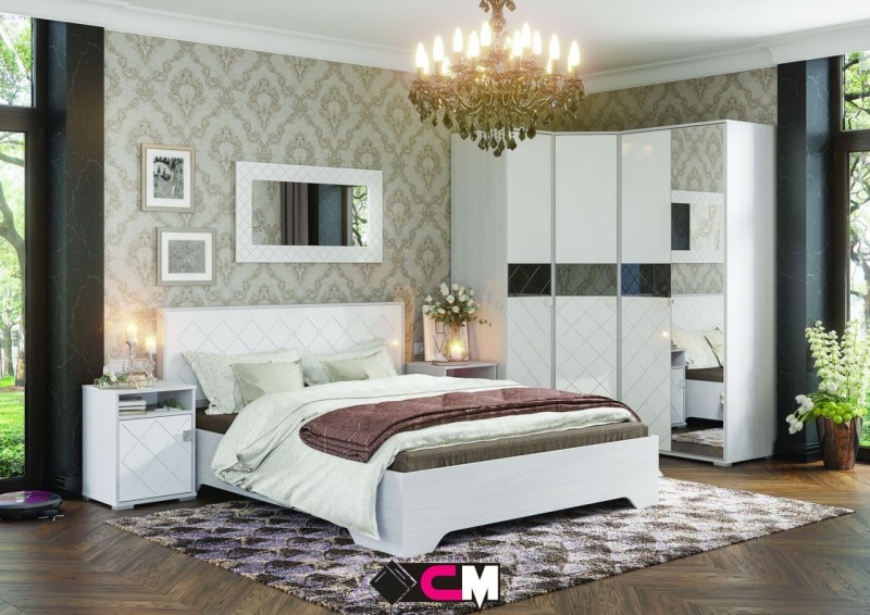 Спальня Сальма Шкаф 3-х дверный. ШК 023 СТЕНД (фасад МДФ БЕЛЫЙ ГЛЯНЕЦ/корпус АНКОР (1234х2060х525))