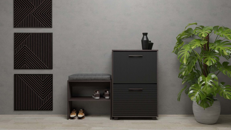 Копенгаген Скамья в Прихожую с подушкой (12 СТУЛЬЕВ) (ЛДСП Венге/Ткань серый)