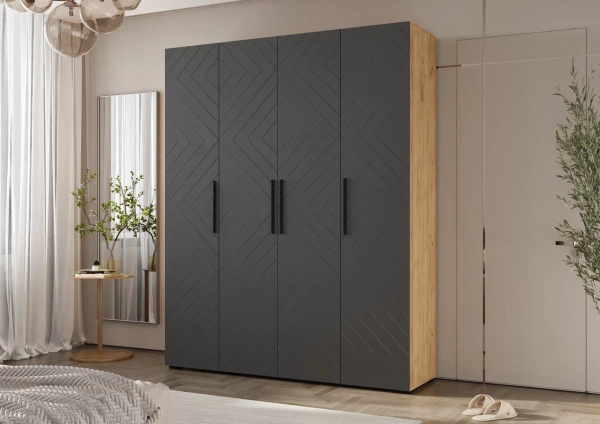 Спальный гарнитур Флэш Шкаф 4-х ств.(1800) МИФ (Браш Графит, Дуб Крафт золото)