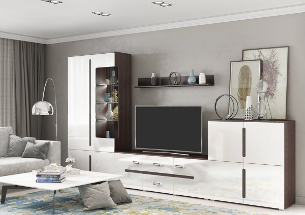 Гостиная Ким Тумба 4-х ств. (1000 (комод)) МИФ (Белый глянец холодный, венге)