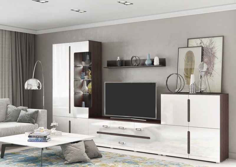 Гостиная Ким Тумба 4-х ств. (1000 (комод)) МИФ (Белый глянец холодный, венге)