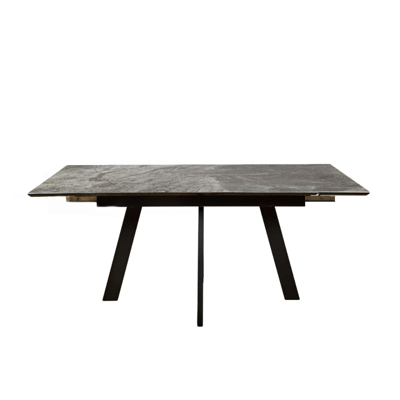 Стол Бастет Керамика 1400 Ваша Мебель (Керамика 91 BG Мрамор серый глянец, МДФ +пленка черная, каркас муар черный (1400(2000)*850))