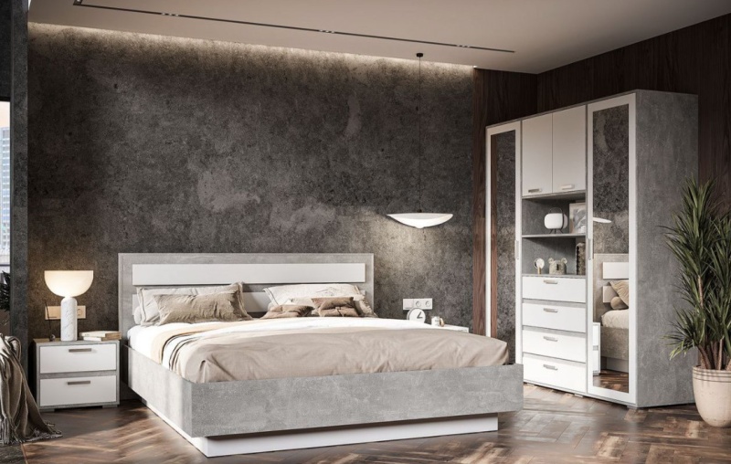 Денвер ШК 02 Шкаф с зеркалом СТЕНД (фасад БЕЛЫЙ/корпус АТЕЛЬЕ СВЕТЛЫЙ (1800 х2020х504))