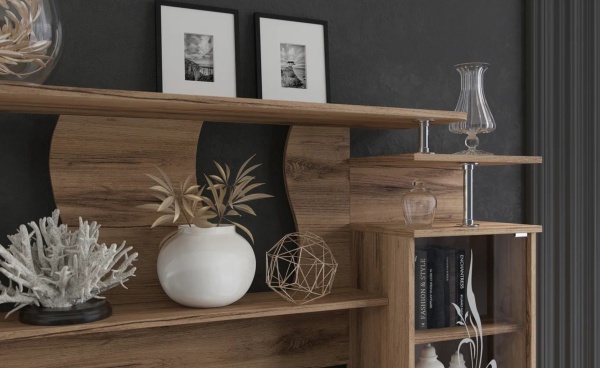 Гостиная Виста Стенка МИФ (Белый глянец холодный, Дуб крафт золото)