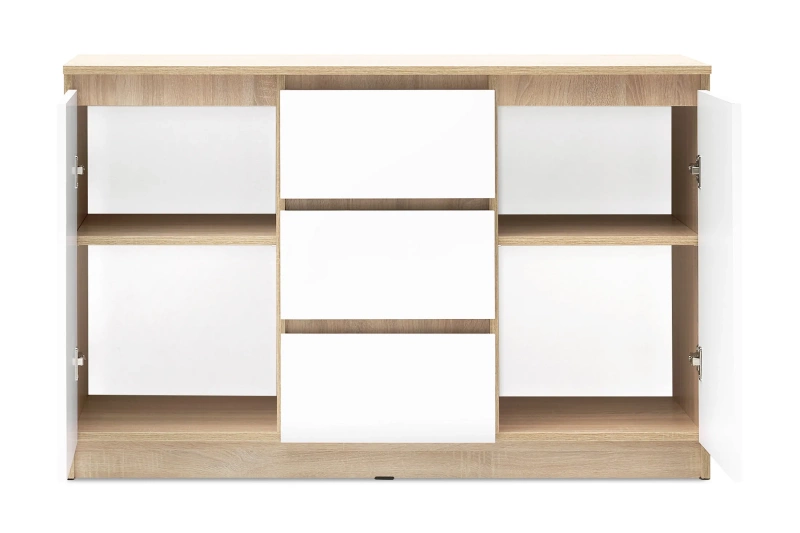 Челси Комод 1200 (2 двери 3 ящика) МИФ (Белый глянец холодный, дуб сонома)