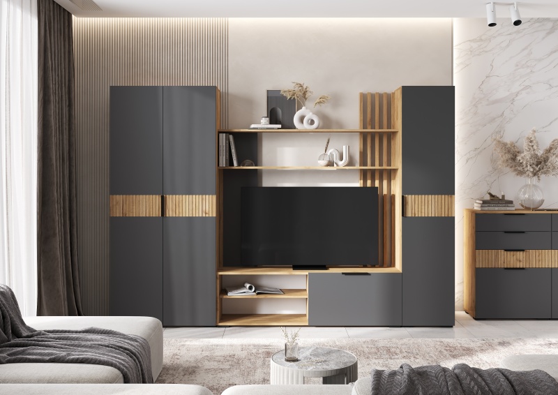 Гостиная Роджина Шкаф 2-х ств. (800) МИФ (Графит/Дуб Крафт, Дуб Крафт)