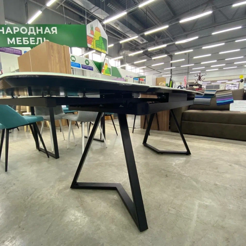 Стол Кронос Люкс Стекло 1400 Ваша Мебель (стекло белое, МДФ+пленка черная,каркас муар черный+Опора №10 мет.муар черный (1400(2200)х850))