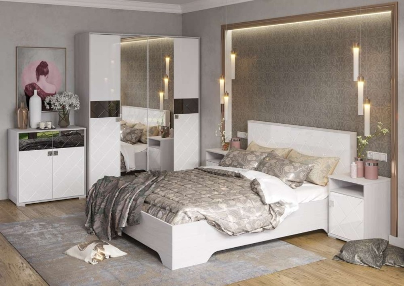 Спальня Сальма Шкаф 4-х дверный. ШК 024 СТЕНД (фасад МДФ БЕЛЫЙ ГЛЯНЕЦ/корпус АНКОР (1626х2060х525))