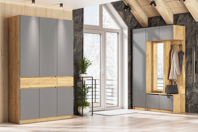 Авиньон Вешалка с зеркалом SV-мебель (Дуб крафт золотой/ Графит серый (900*2216*506))