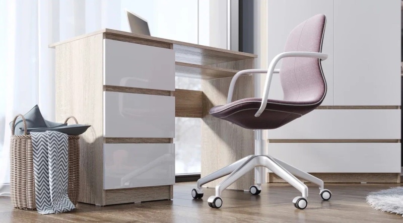 Челси Стол письменный МИФ (Белый глянец холодный, дуб сонома)