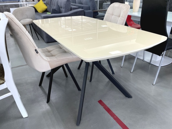 Стол Олимп Стекло 1140 Ваша Мебель (стекло бежевое/мдф бежевый/каркас основание X МУАР чёрный (1140(1460)х760))