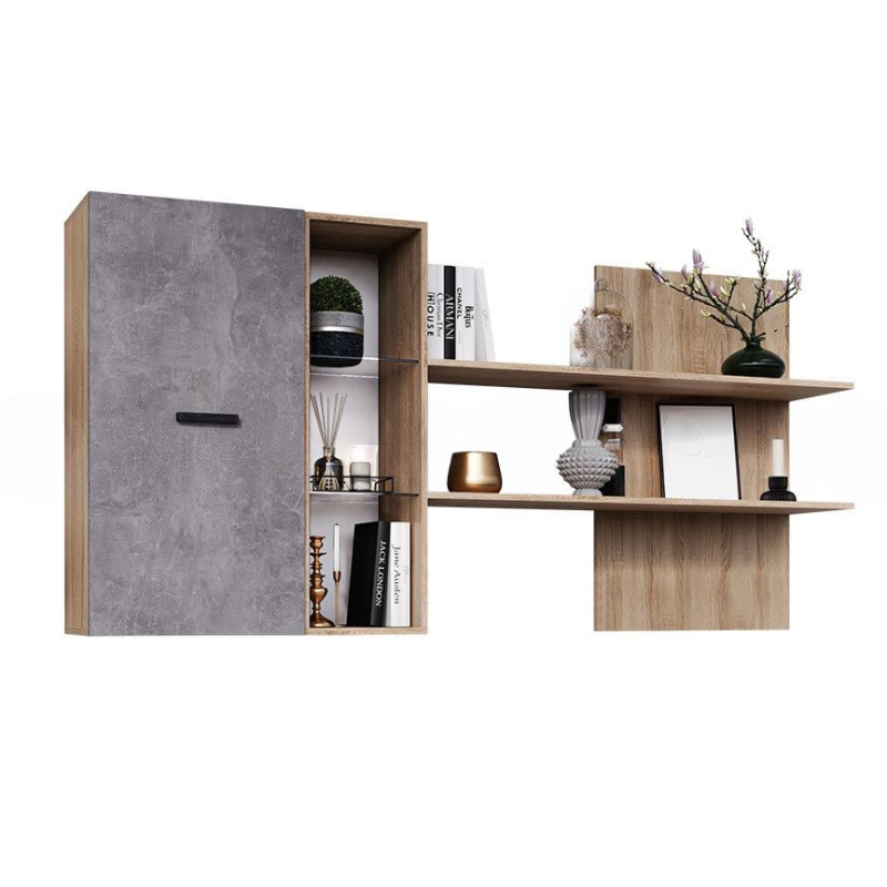 Гостиная Нэнси New Шкаф навесной с полкой (ЛДСП) МИФ (Бетон светлый/Сонома)