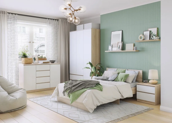 Спальный гарнитур Лори Тумба прикроватная МЛЕК (Дуб Сонома св/Белый(552*513*386) СНЯТ)