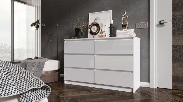 Челси Комод 1202 (6 ящиков) МИФ (Белый глянец холодный, белый)
