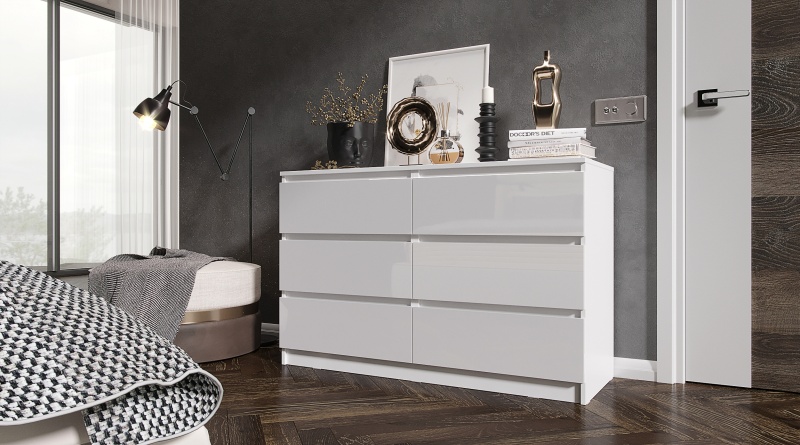 Челси Комод 1202 (6 ящиков) МИФ (Белый глянец холодный, белый)