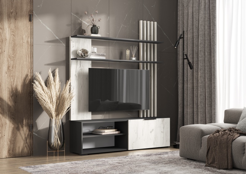 Гостиная Роджина Пенал (400) МИФ (Дуб крафт Белый/Графит Софт NEW, Графит)