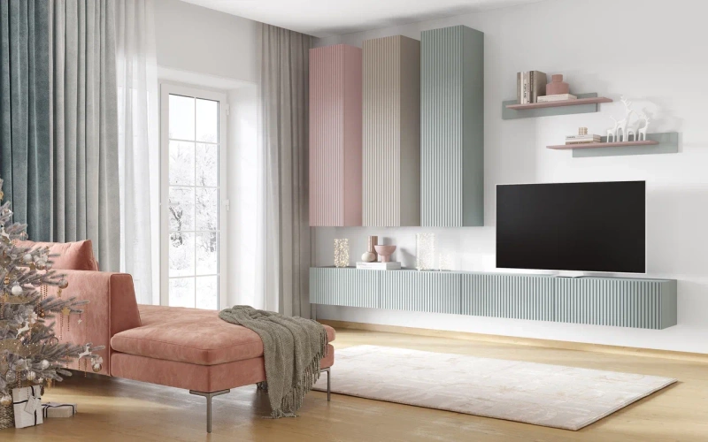 Гостиная Оливия Шкаф навесной открытый МДФ МИФ (Глиняный серый/Шарли Мокко)