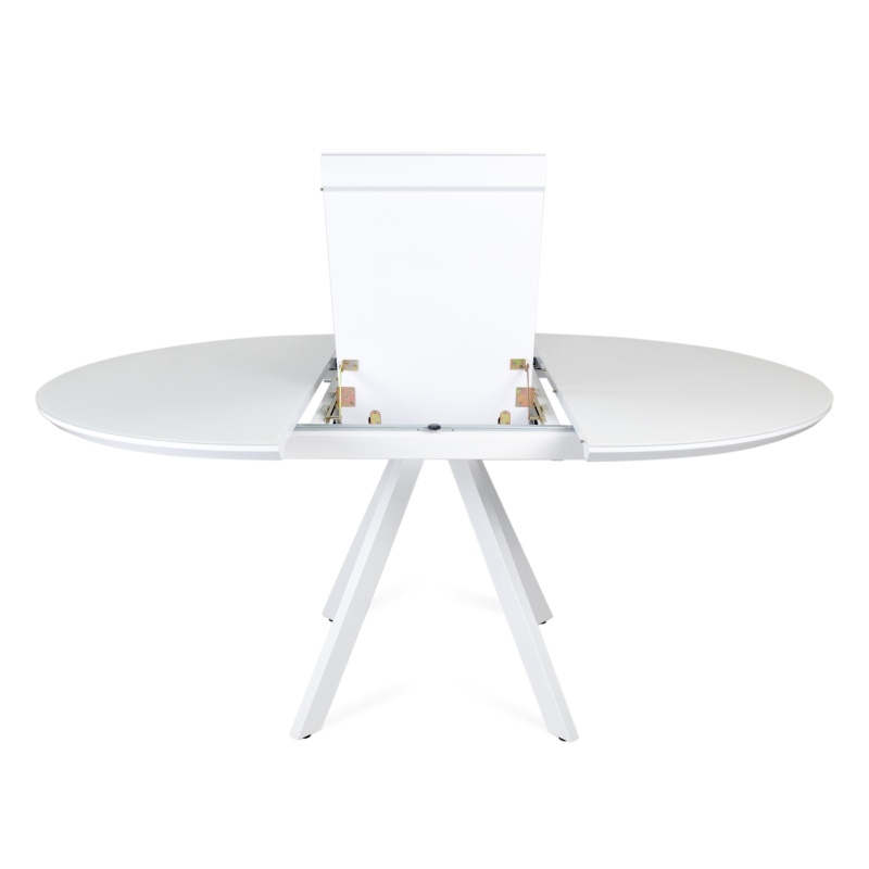 Стол Бахус Стекло 1200 Ваша Мебель (стекло белое/мдф белый/каркас основание МУАР белый (d=1200(1600)))